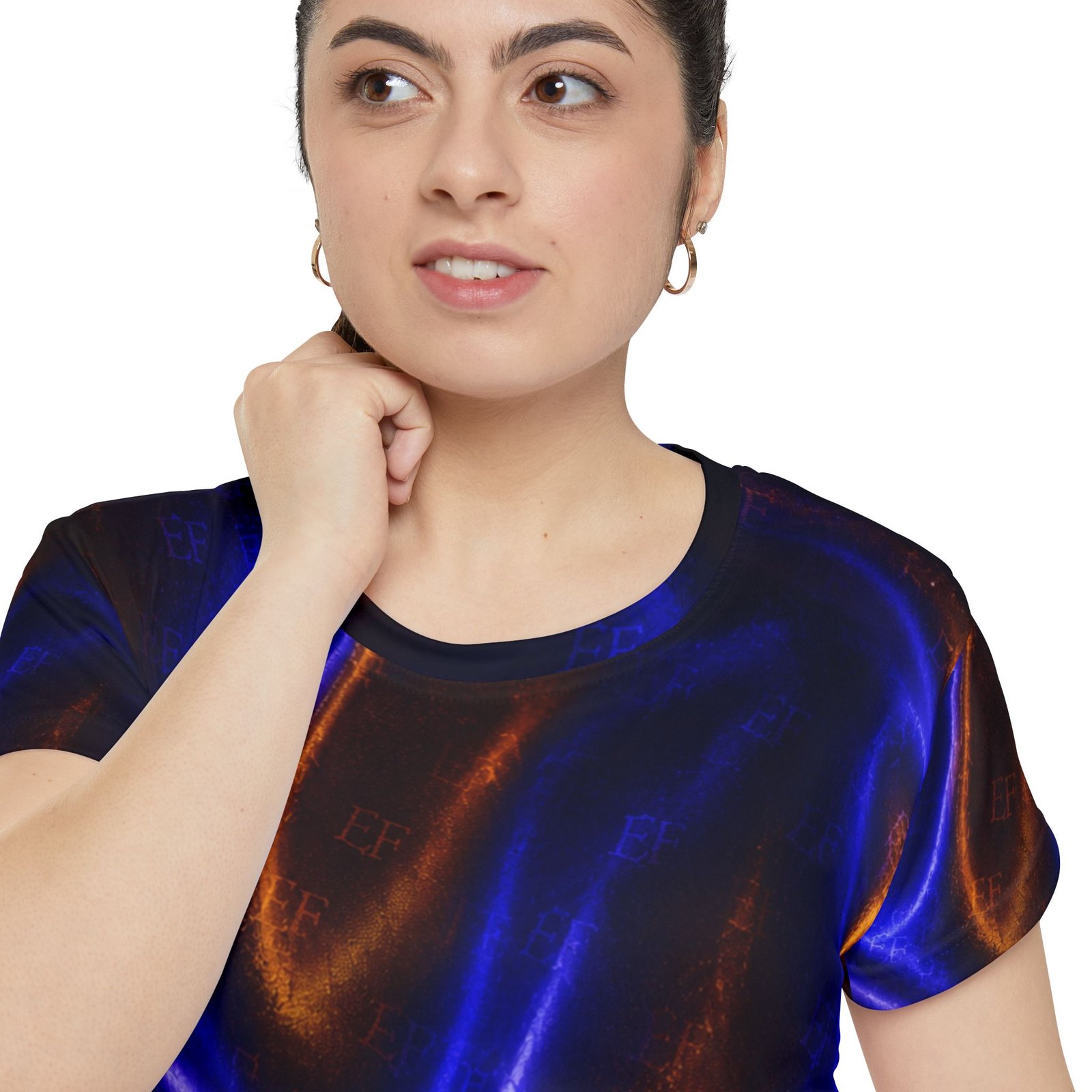 echoflame women's short sleeve shirt metallic blue & copper satin wave all over print echoflame women's short sleeve shirt metallic blue & copper satin wave all over print