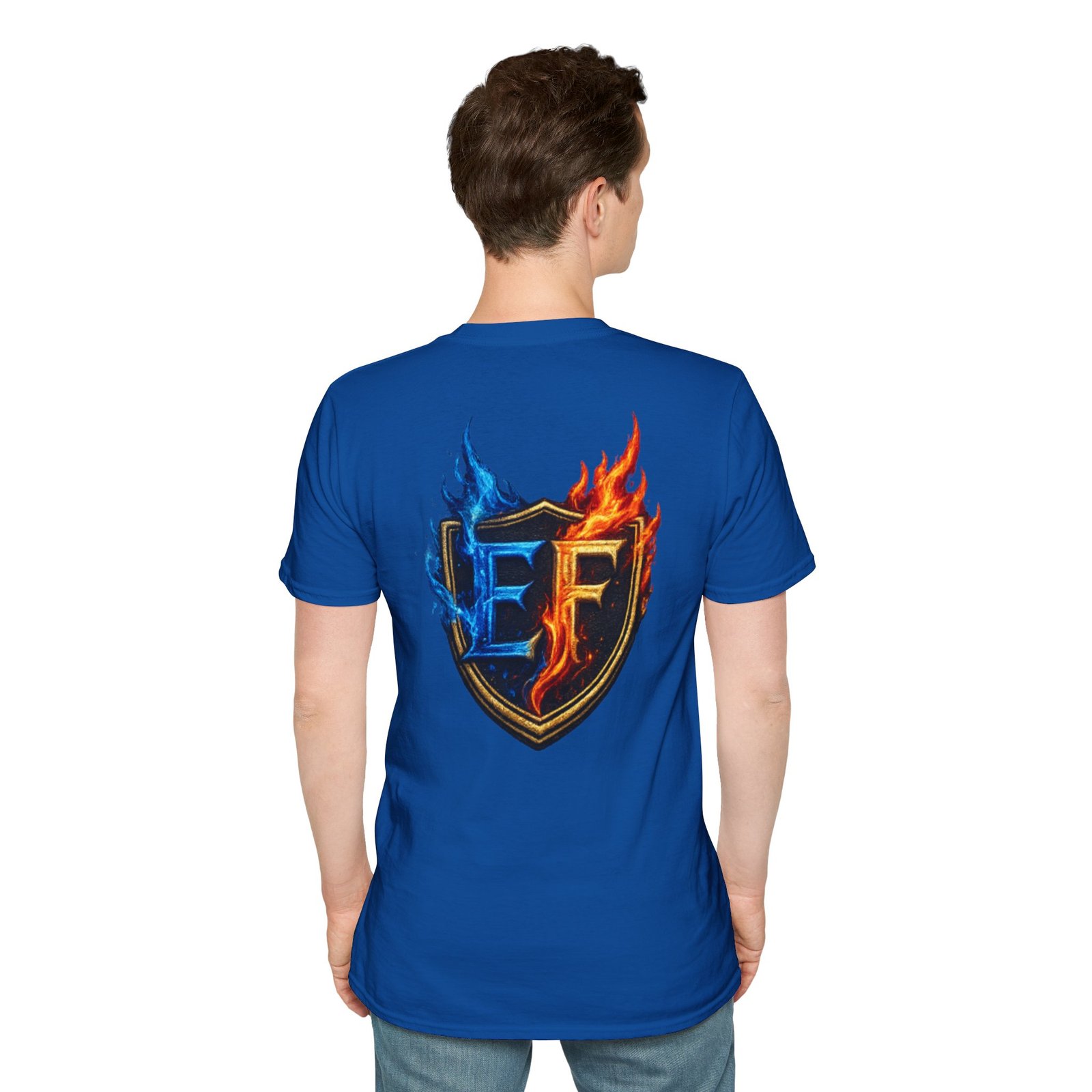 echoflame shield crest t shirt — ef flame logo (blue & red) echoflame shield crest t shirt — ef flame logo (blue & red)