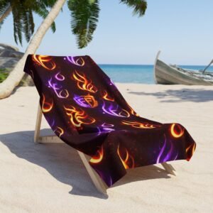 echoflame flaming waves beach towel — neon flame pattern summer towel