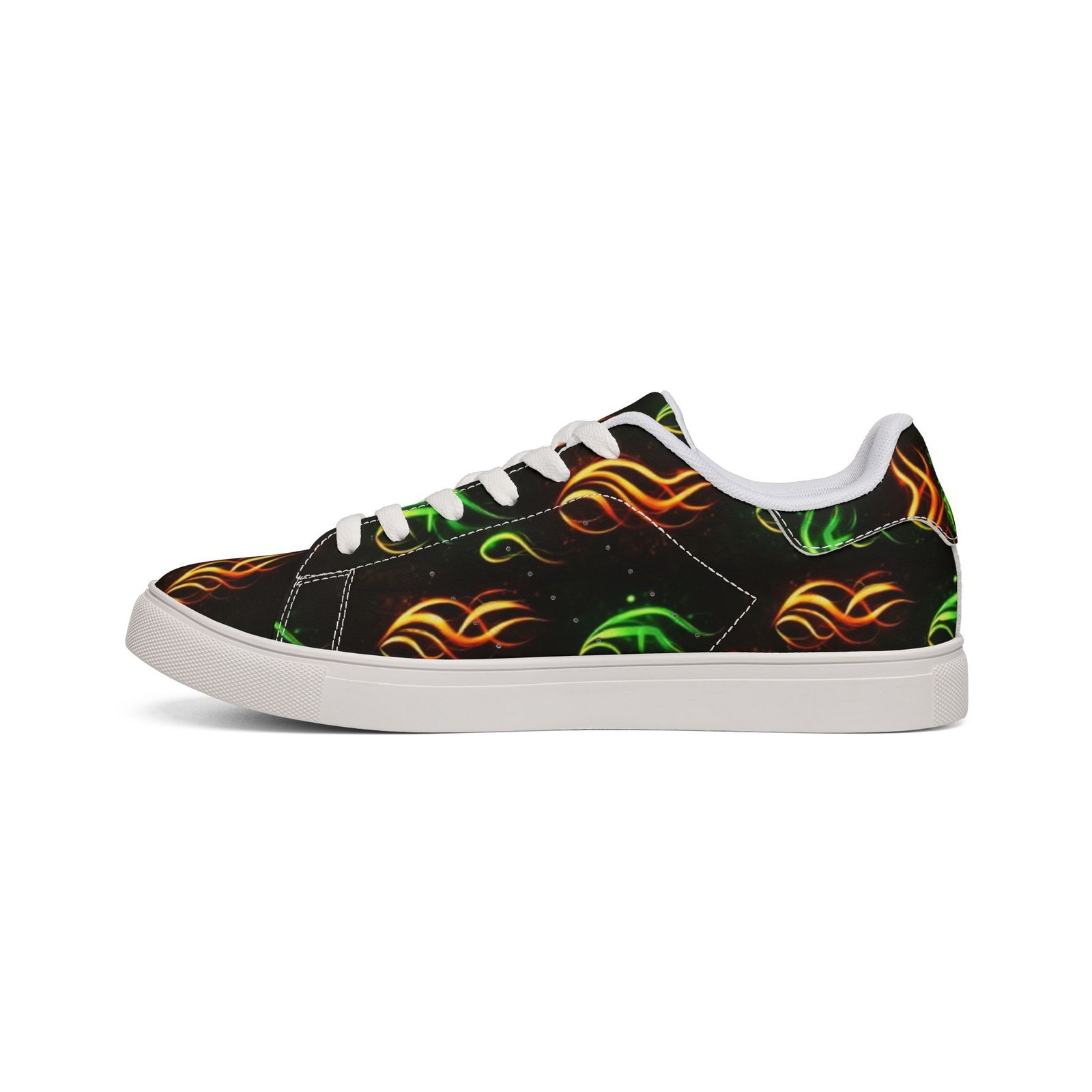 echoflame low top sneakers — neon flame graphic leather shoes for men echoflame low top sneakers — neon flame graphic leather shoes for men