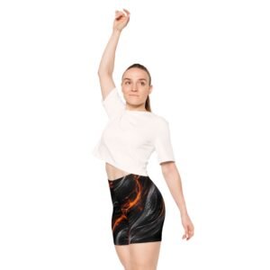 echoflame flame wave women's biker shorts black & orange all over print