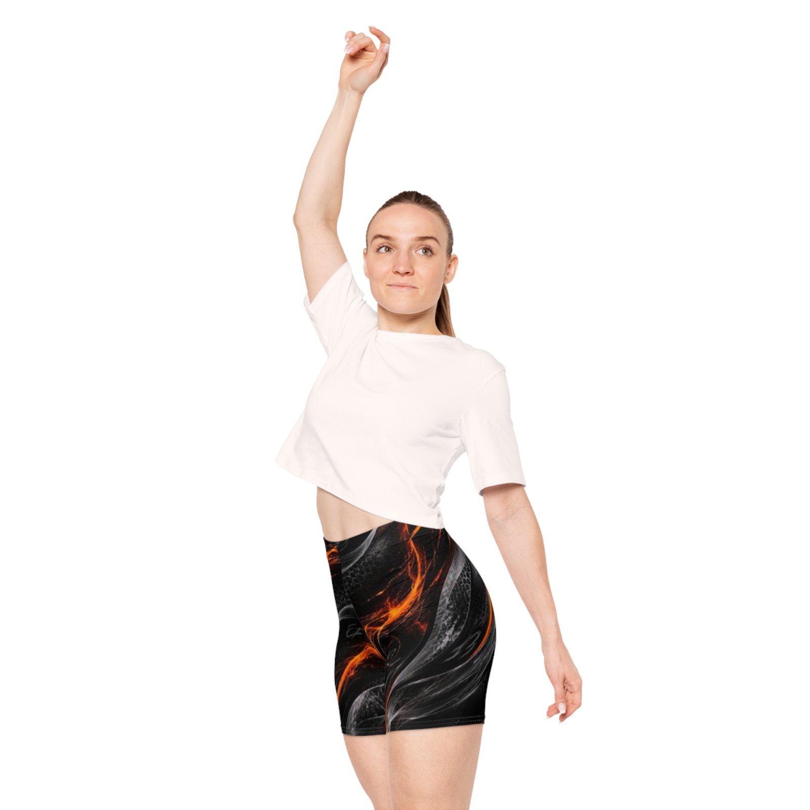 echoflame flame wave women's biker shorts black & orange all over print echoflame flame wave women's biker shorts black & orange all over print