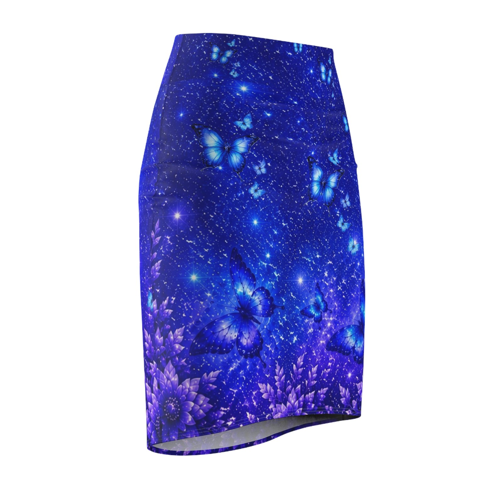echoflame blue butterfly floral pencil skirt — women's magical night garden print echoflame blue butterfly floral pencil skirt — women's magical night garden print