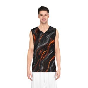 echoflame flame wave basketball jersey — black & orange all over print