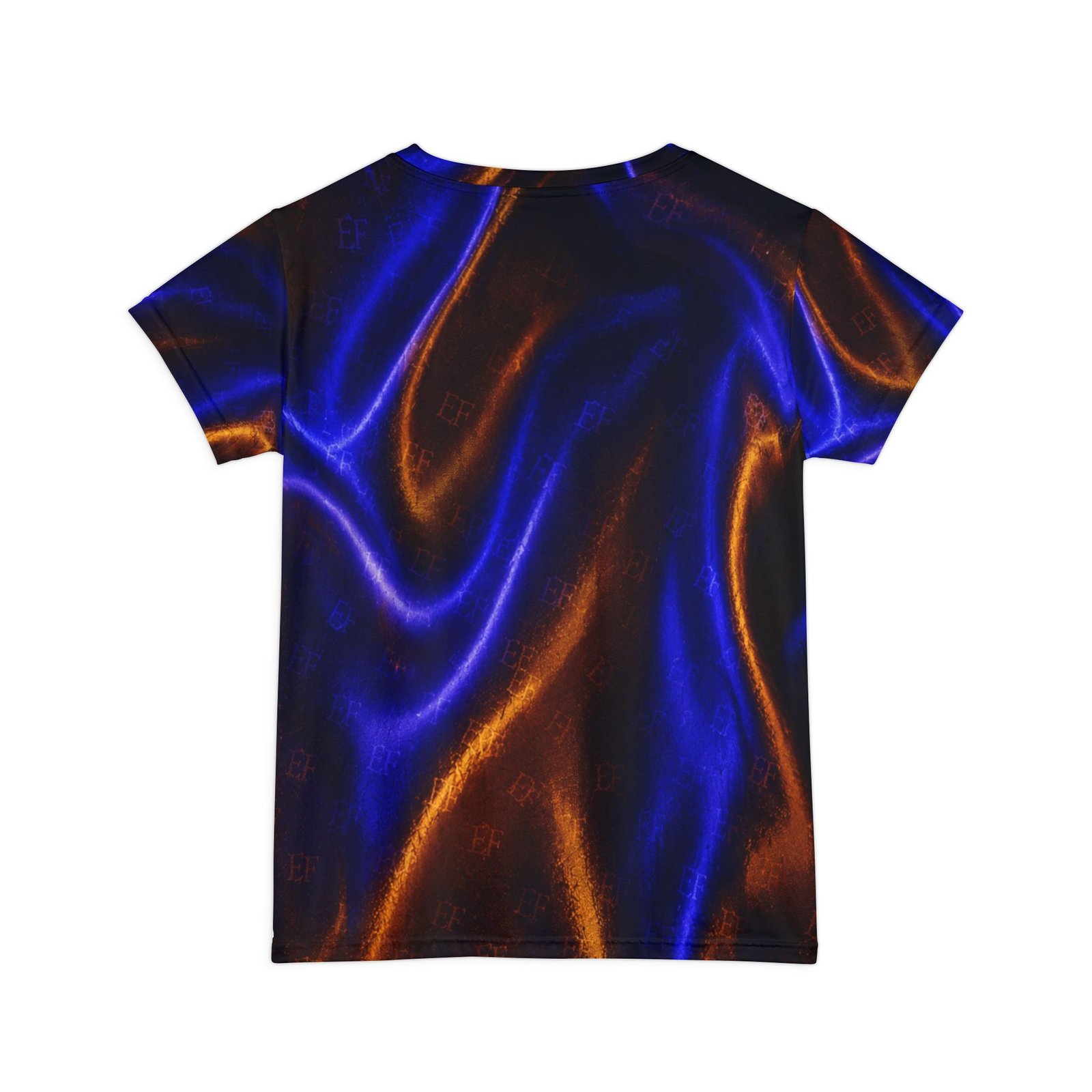 echoflame women's short sleeve shirt metallic blue & copper satin wave all over print echoflame women's short sleeve shirt metallic blue & copper satin wave all over print