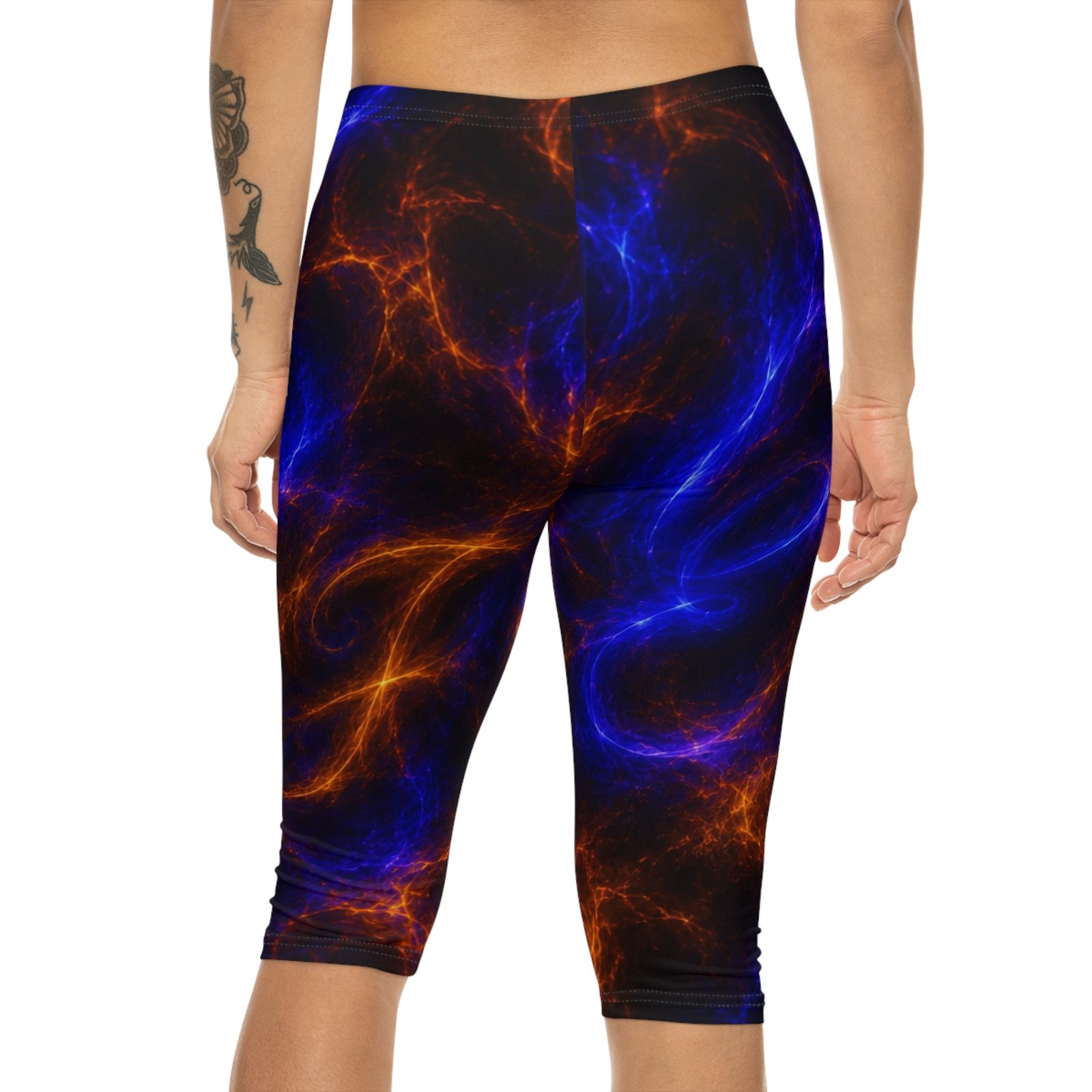 echoflame capri leggings — blue & orange nebula all over print echoflame capri leggings — blue & orange nebula all over print