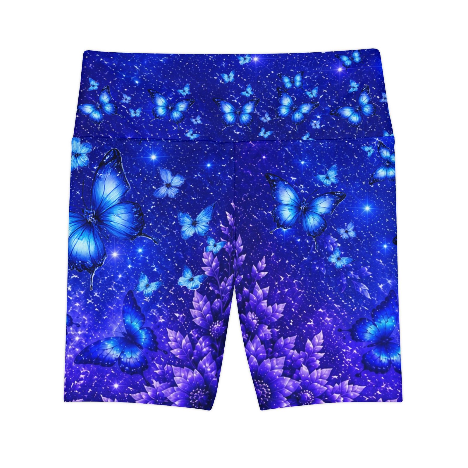 echoflame blue butterfly women's workout shorts — midnight floral activewear echoflame blue butterfly women's workout shorts — midnight floral activewear
