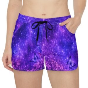 echoflame purple galaxy butterfly women's shorts — casual aop lounge shorts