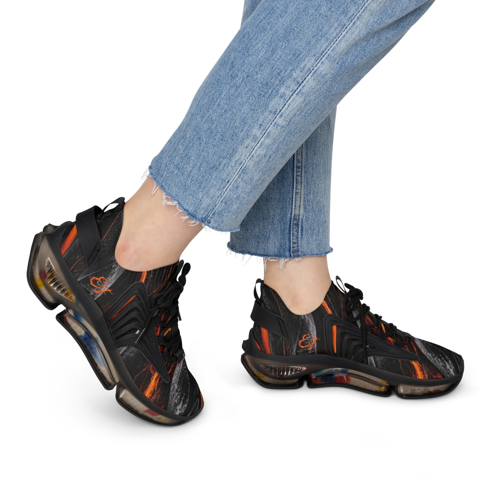 echoflame women’s mesh sneakers — black flame abstract athletic shoes echoflame women’s mesh sneakers — black flame abstract athletic shoes
