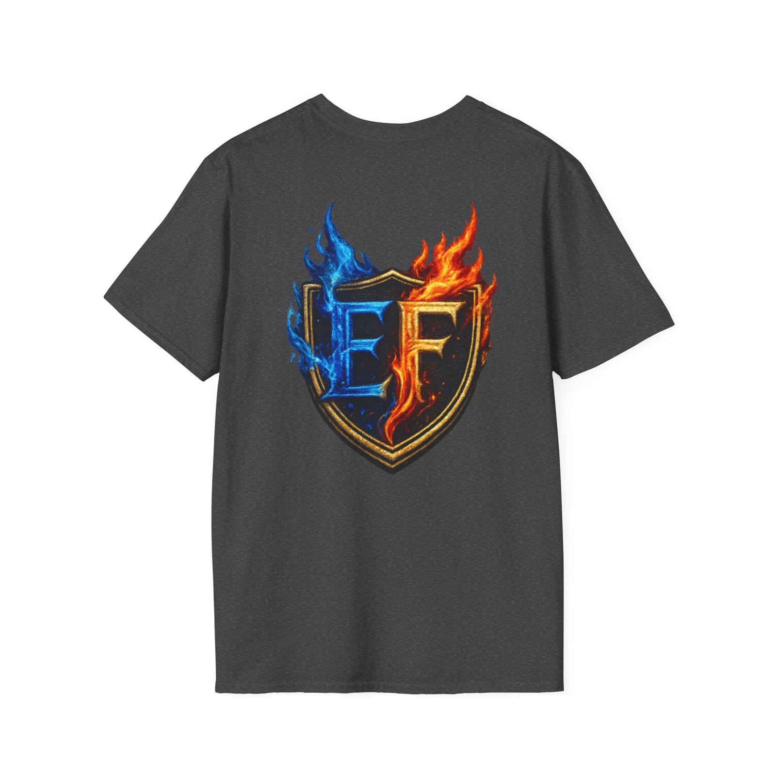 echoflame shield crest t shirt — ef flame logo (blue & red) echoflame shield crest t shirt — ef flame logo (blue & red)