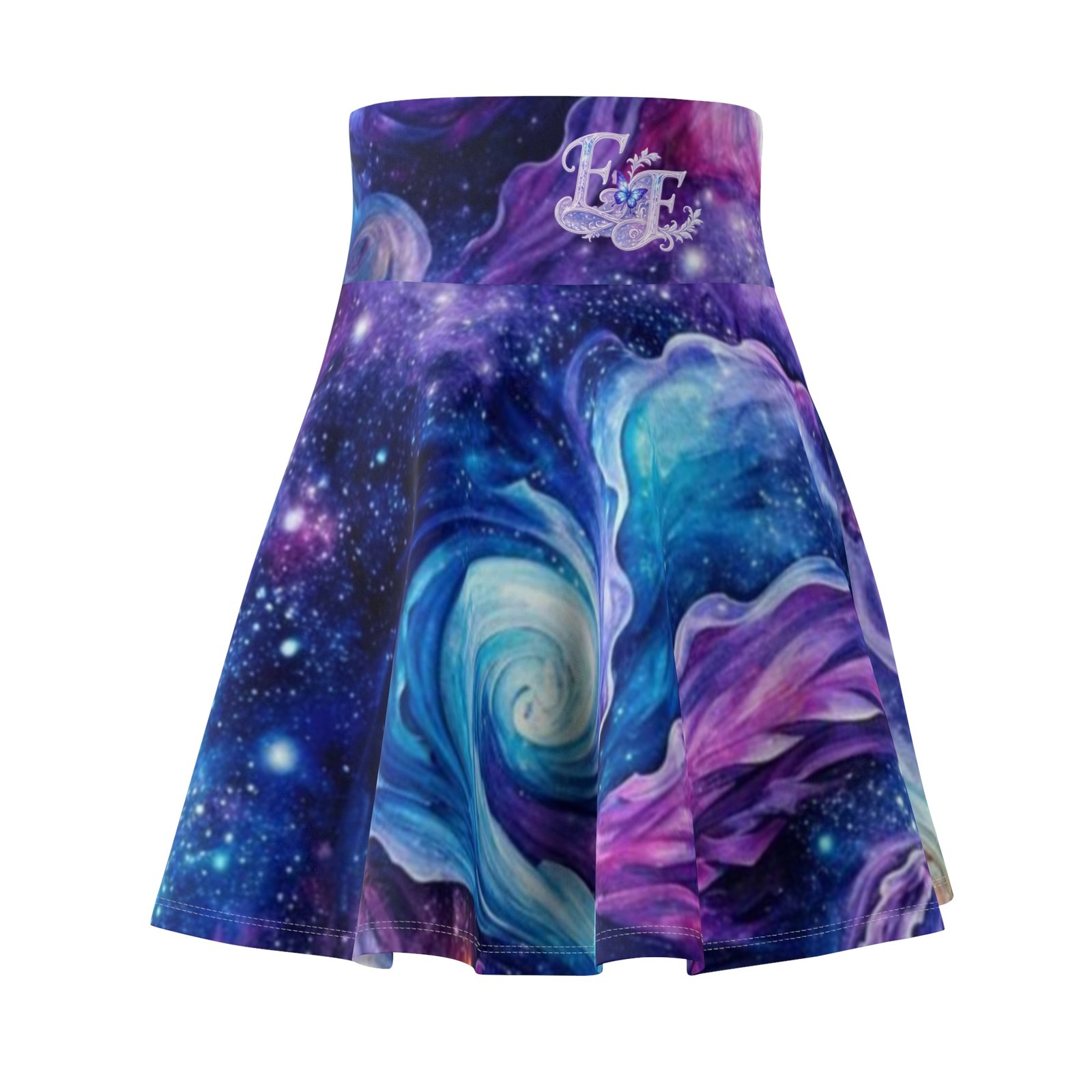echoflame galaxy swirl women's skater skirt purple blue nebula aop echoflame galaxy swirl women's skater skirt purple blue nebula aop