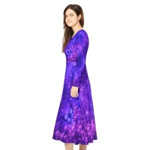 echoflame purple galaxy butterfly long sleeve dance dress — floral starry aop