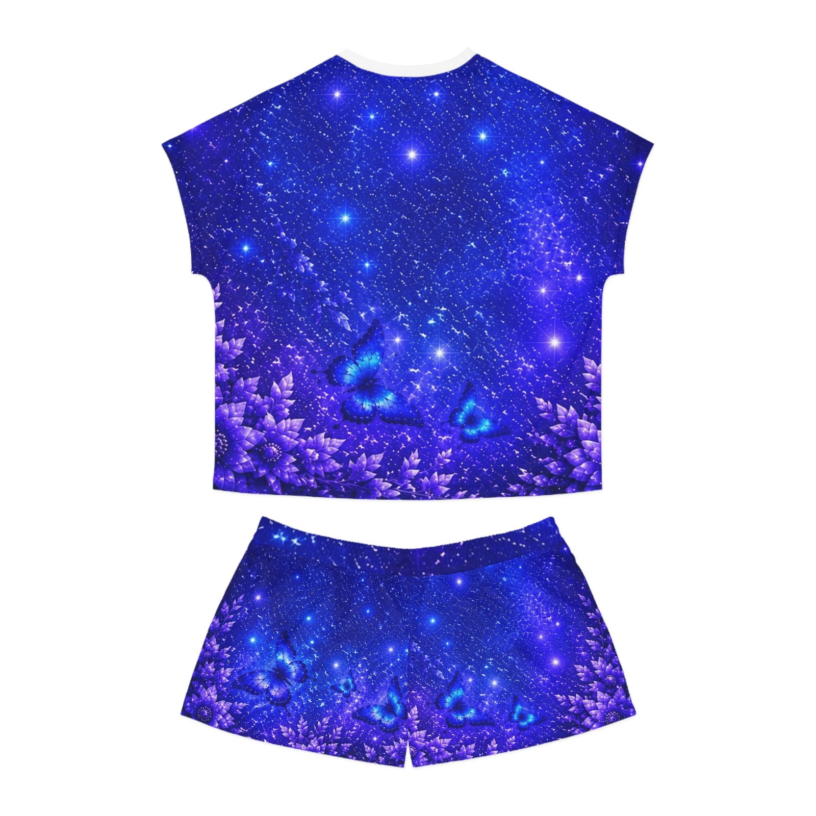 echoflame women's starry blue butterfly pajama set — short sleepwear echoflame women's starry blue butterfly pajama set — short sleepwear