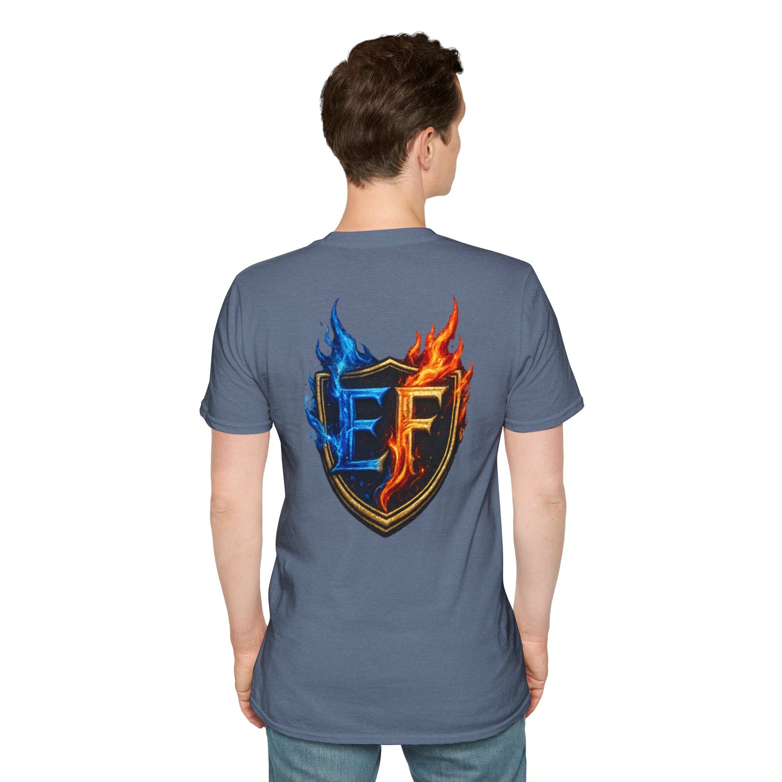 echoflame shield crest t shirt — ef flame logo (blue & red) echoflame shield crest t shirt — ef flame logo (blue & red)
