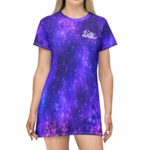 echoflame galaxy butterfly t‑shirt dress — purple starry aop print