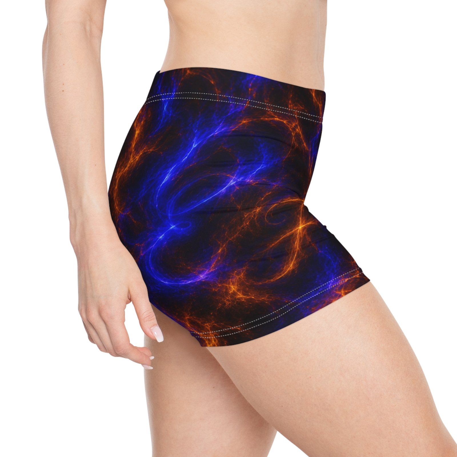 echoflame women’s shorts blue & orange nebula all over print echoflame women’s shorts blue & orange nebula all over print
