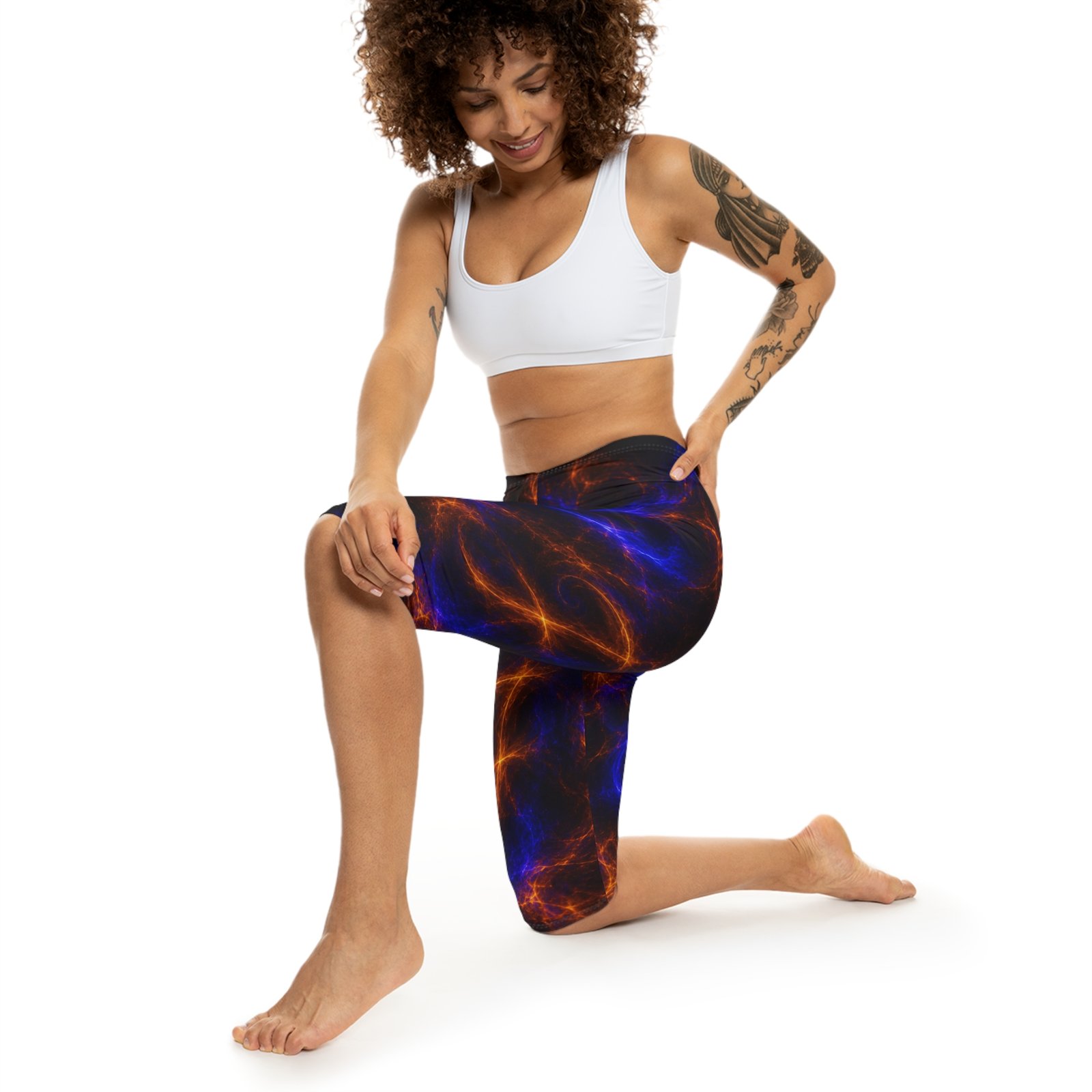 echoflame capri leggings — blue & orange nebula all over print echoflame capri leggings — blue & orange nebula all over print