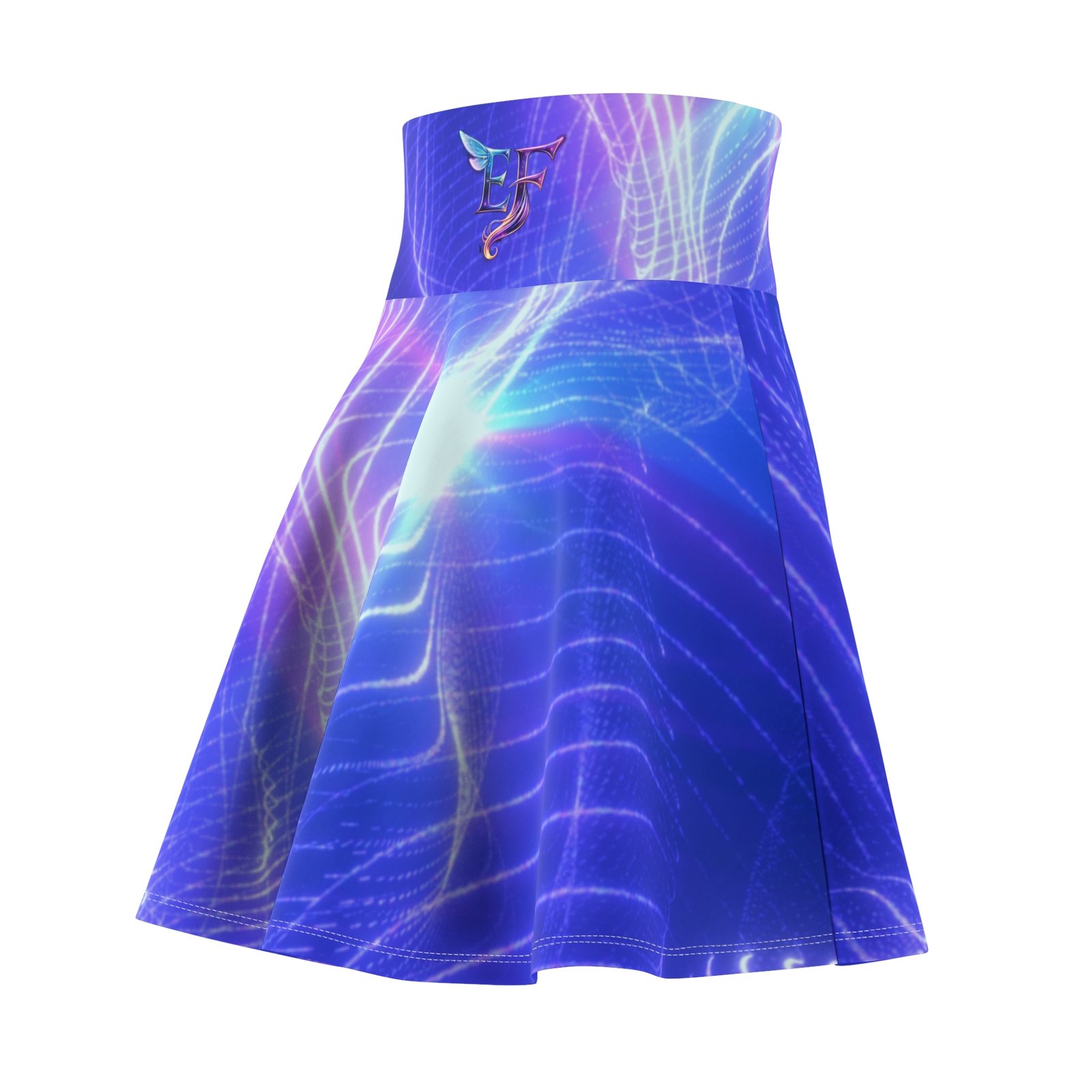 echoflame blue aurora wave skater skirt — psychedelic light patterned aop echoflame blue aurora wave skater skirt — psychedelic light patterned aop