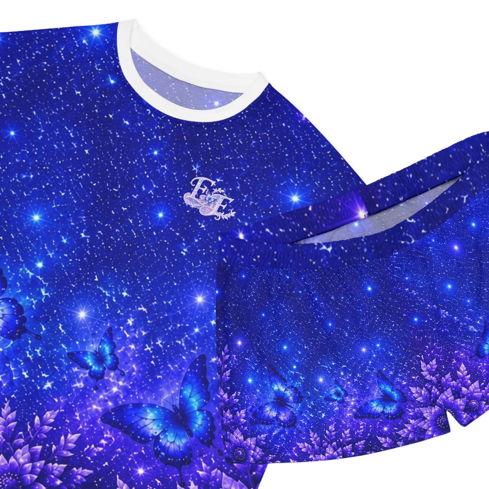 echoflame women's starry blue butterfly pajama set — short sleepwear echoflame women's starry blue butterfly pajama set — short sleepwear