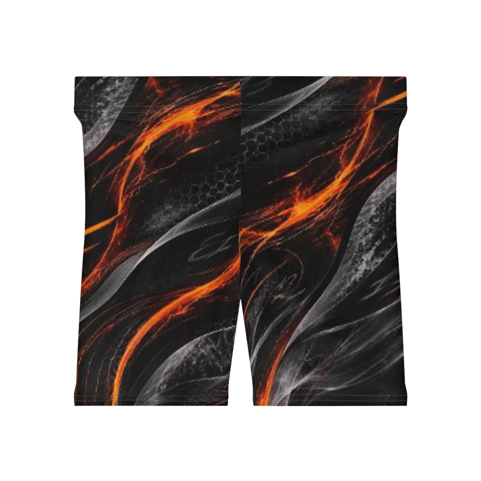 echoflame flame wave women's biker shorts black & orange all over print echoflame flame wave women's biker shorts black & orange all over print