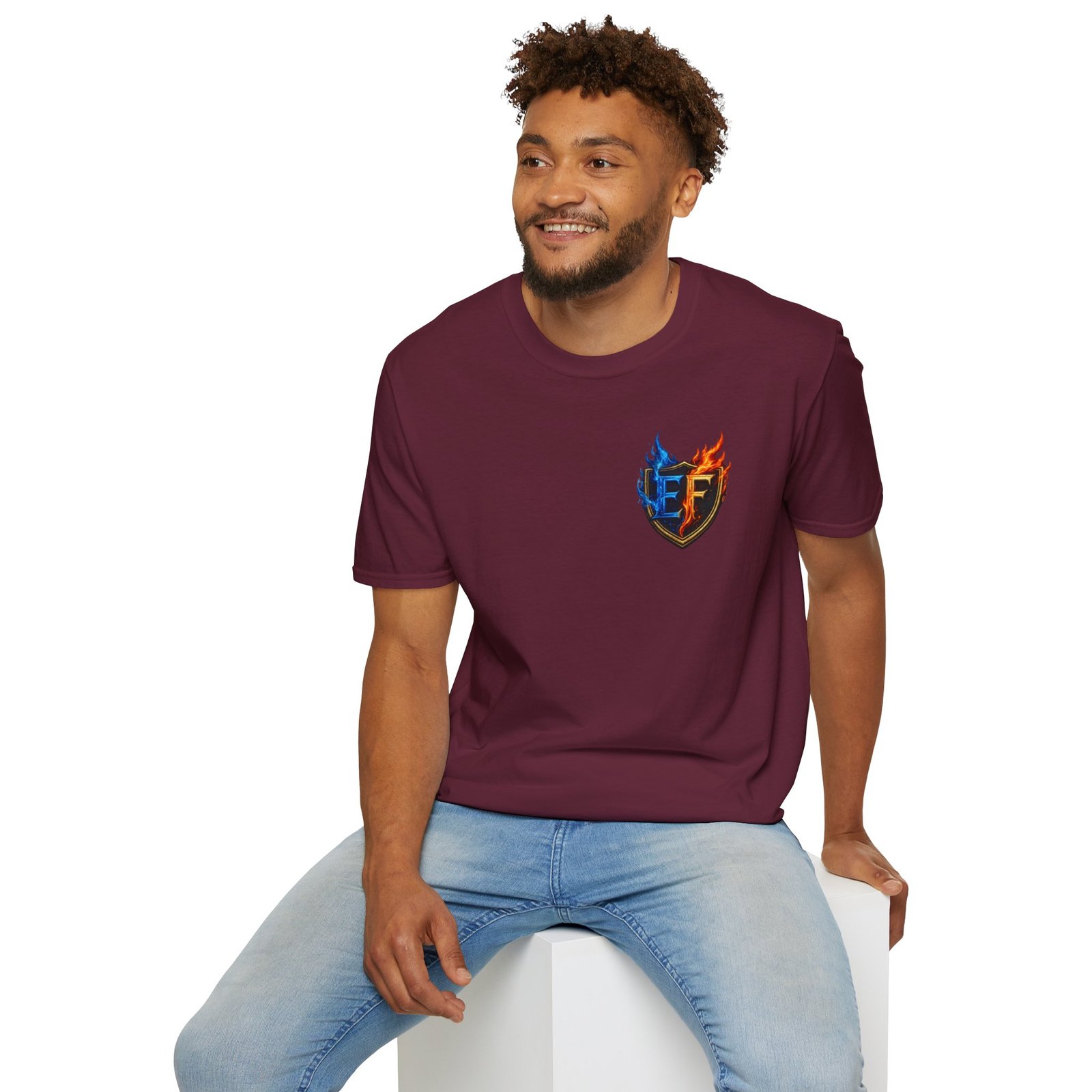 echoflame shield crest t shirt — ef flame logo (blue & red) echoflame shield crest t shirt — ef flame logo (blue & red)