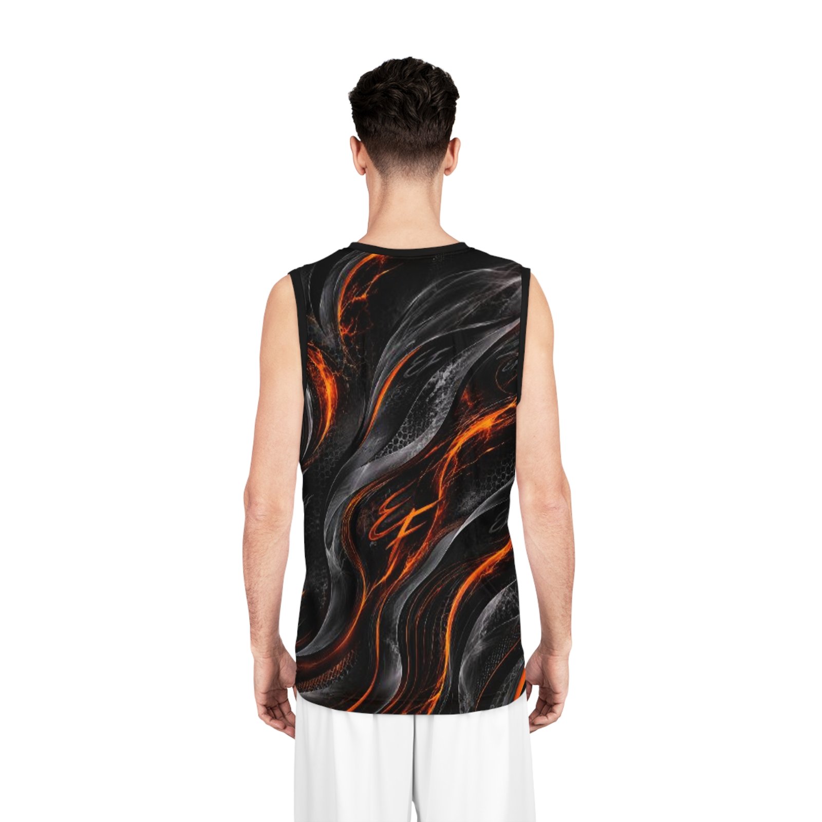 echoflame flame wave basketball jersey — black & orange all over print echoflame flame wave basketball jersey — black & orange all over print