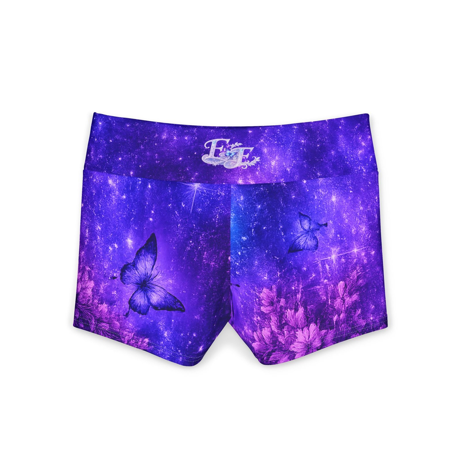 echoflame purple butterfly galaxy yoga shorts — women's athletic stretch shorts echoflame purple butterfly galaxy yoga shorts — women's athletic stretch shorts