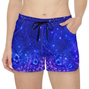 echoflame galaxy butterfly women's casual shorts — blue starry aop lounge shorts