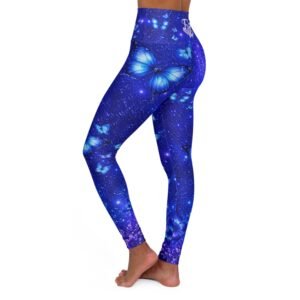 echoflame blue butterfly high waisted yoga leggings — galaxy aop activewear