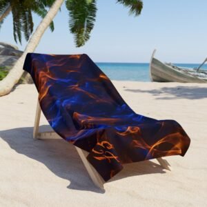 echoflame blue & orange flame beach towel — fiery waves design (monogram ef)