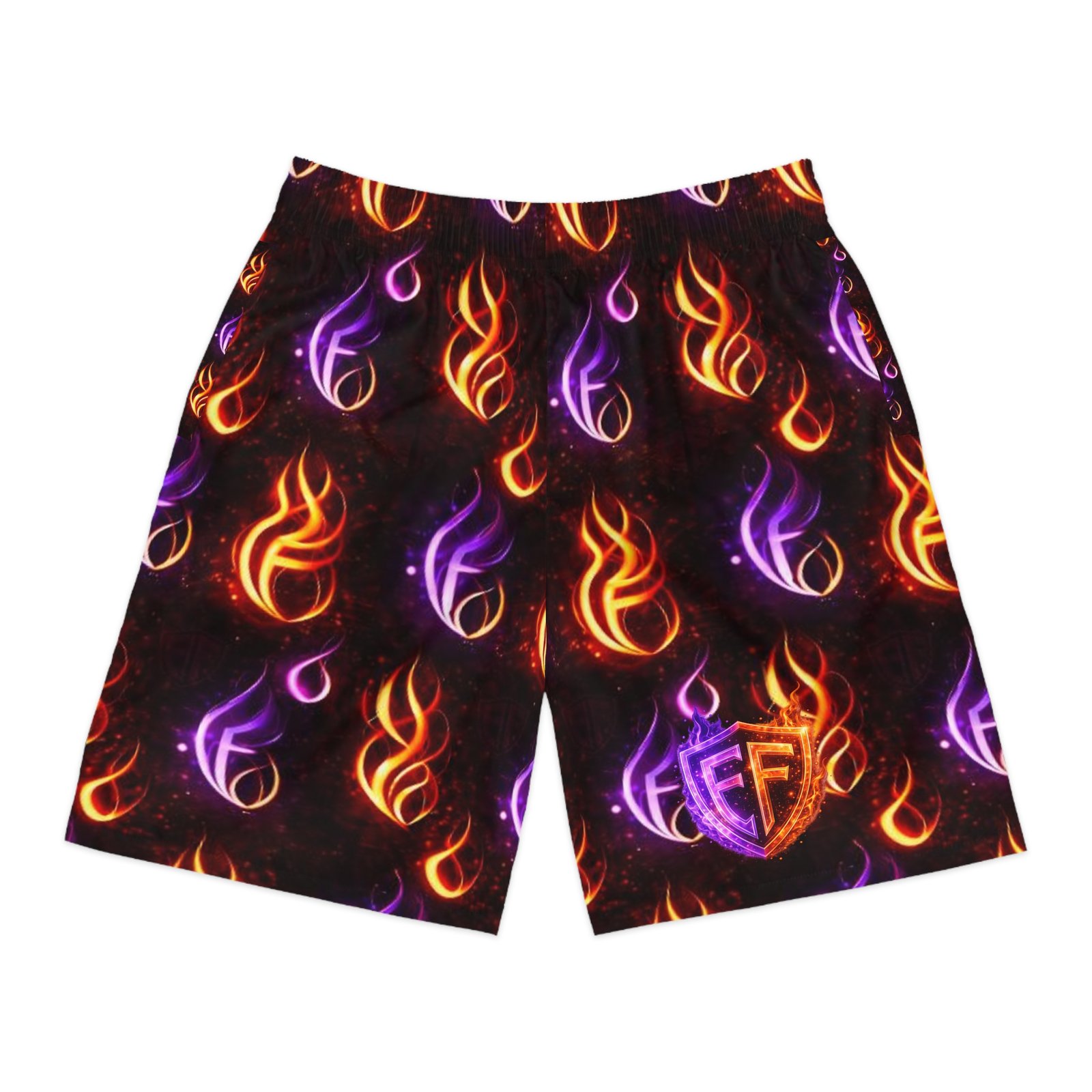 echoflame flame emblem men's jogger shorts — neon fire aop athletic shorts echoflame flame emblem men's jogger shorts — neon fire aop athletic shorts