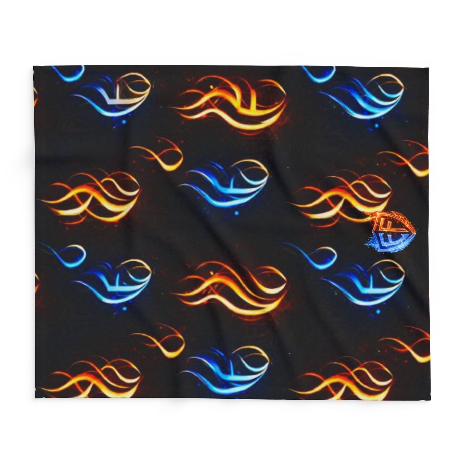 echoflame flame pattern arctic fleece blanket — blue & orange fire design cozy throw echoflame flame pattern arctic fleece blanket — blue & orange fire design cozy throw