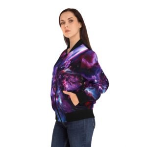echoflame galaxy nebula womens bomber jacket — purple space aop