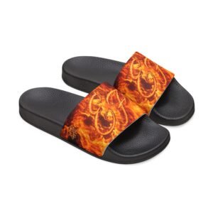 echoflame men's fiery '23' slide sandals — bold flame graphic removable strap slides
