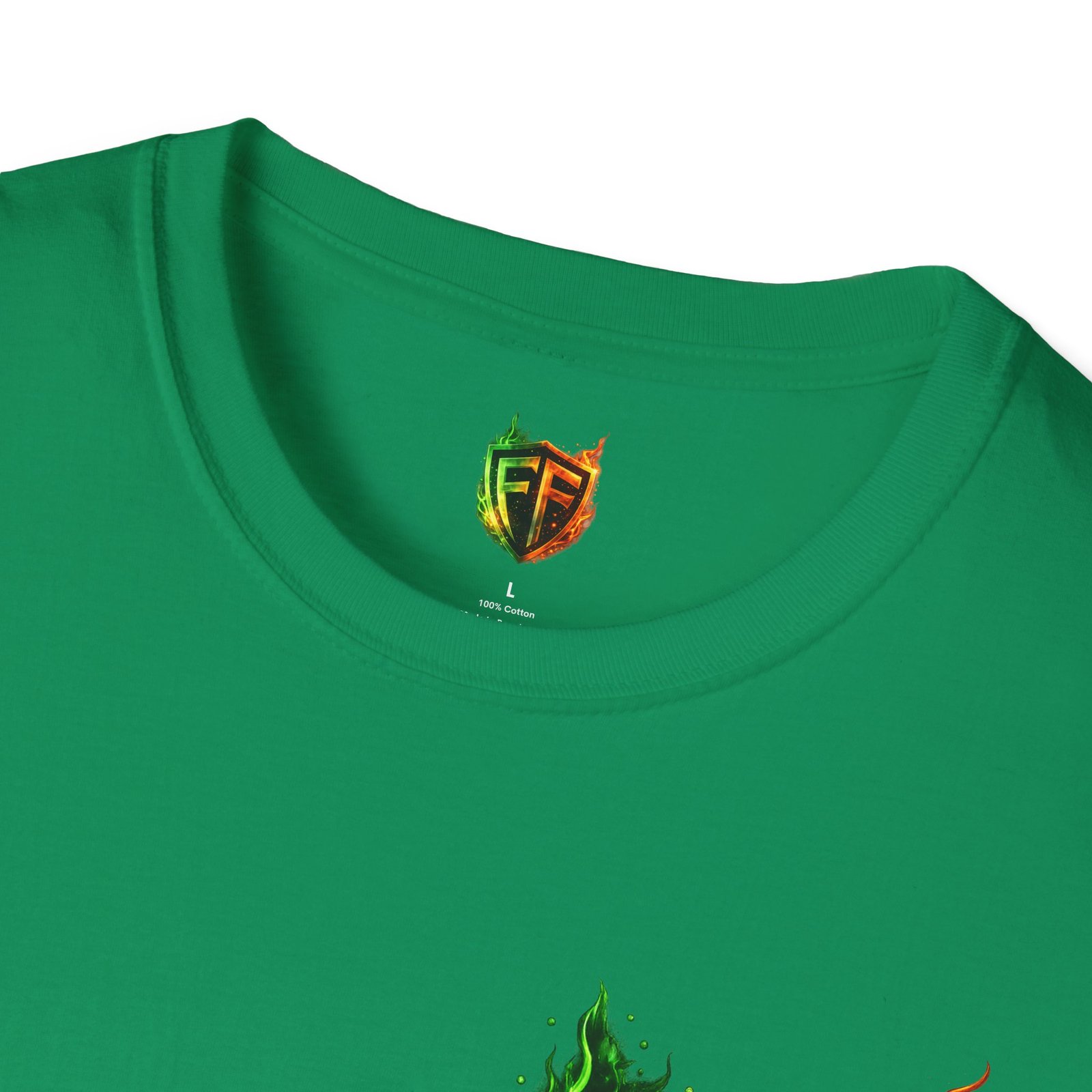 echoflame shield logo t‑shirt — flaming green & orange ef crest echoflame shield logo t‑shirt — flaming green & orange ef crest
