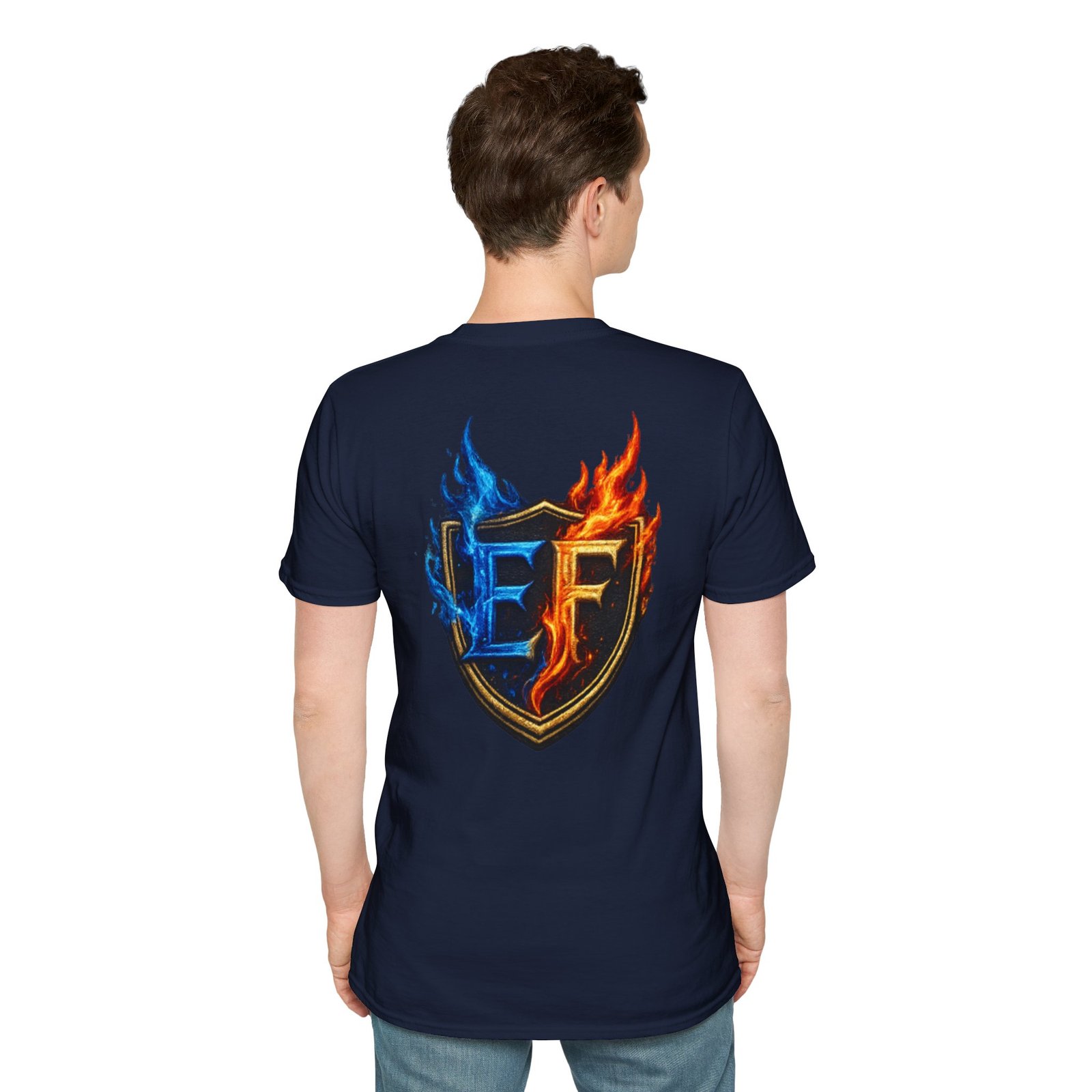 echoflame shield crest t shirt — ef flame logo (blue & red) echoflame shield crest t shirt — ef flame logo (blue & red)