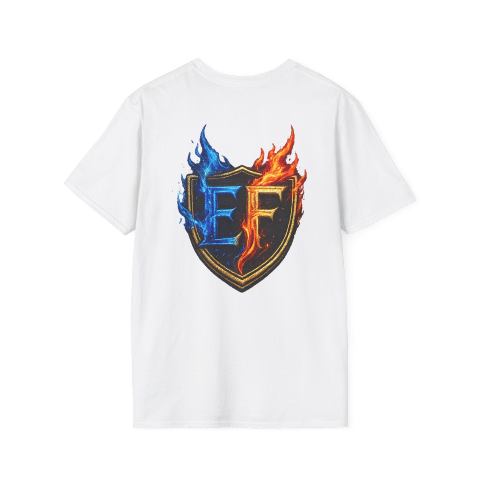 echoflame shield crest t shirt — ef flame logo (blue & red) echoflame shield crest t shirt — ef flame logo (blue & red)