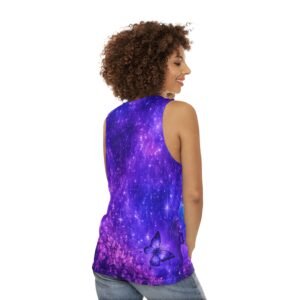 echoflame purple galaxy butterfly tank top – floral night sky all over print