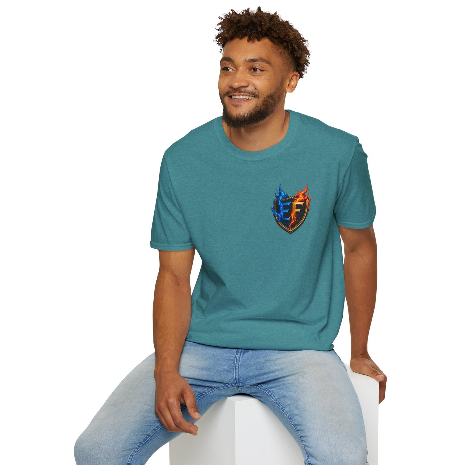 echoflame shield crest t shirt — ef flame logo (blue & red) echoflame shield crest t shirt — ef flame logo (blue & red)
