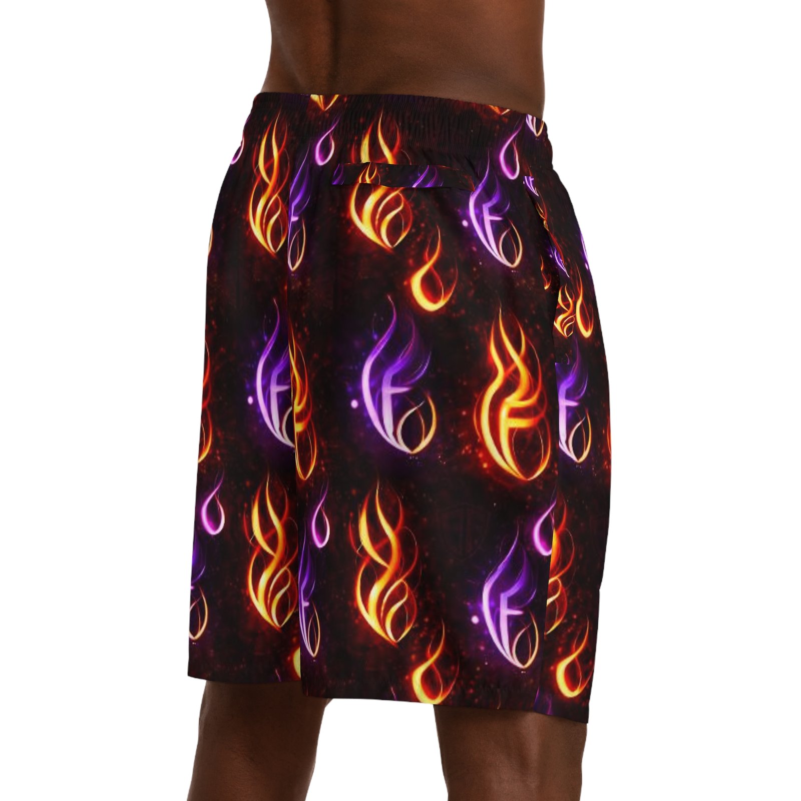echoflame flame emblem men's jogger shorts — neon fire aop athletic shorts echoflame flame emblem men's jogger shorts — neon fire aop athletic shorts