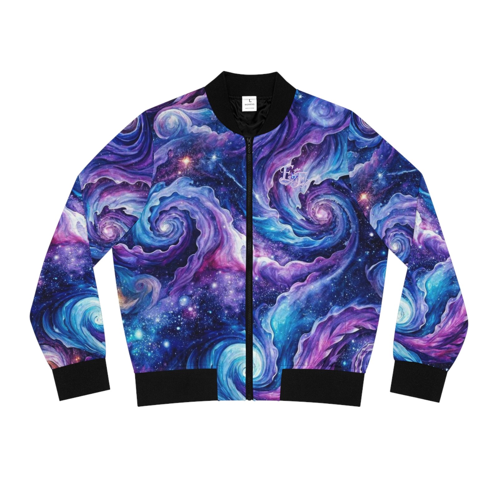 echoflame galaxy swirl bomber jacket — women's cosmic all over print echoflame galaxy swirl bomber jacket — women's cosmic all over print