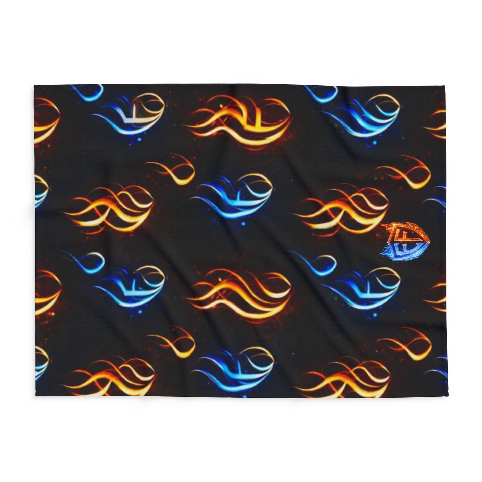 echoflame flame pattern arctic fleece blanket — blue & orange fire design cozy throw echoflame flame pattern arctic fleece blanket — blue & orange fire design cozy throw