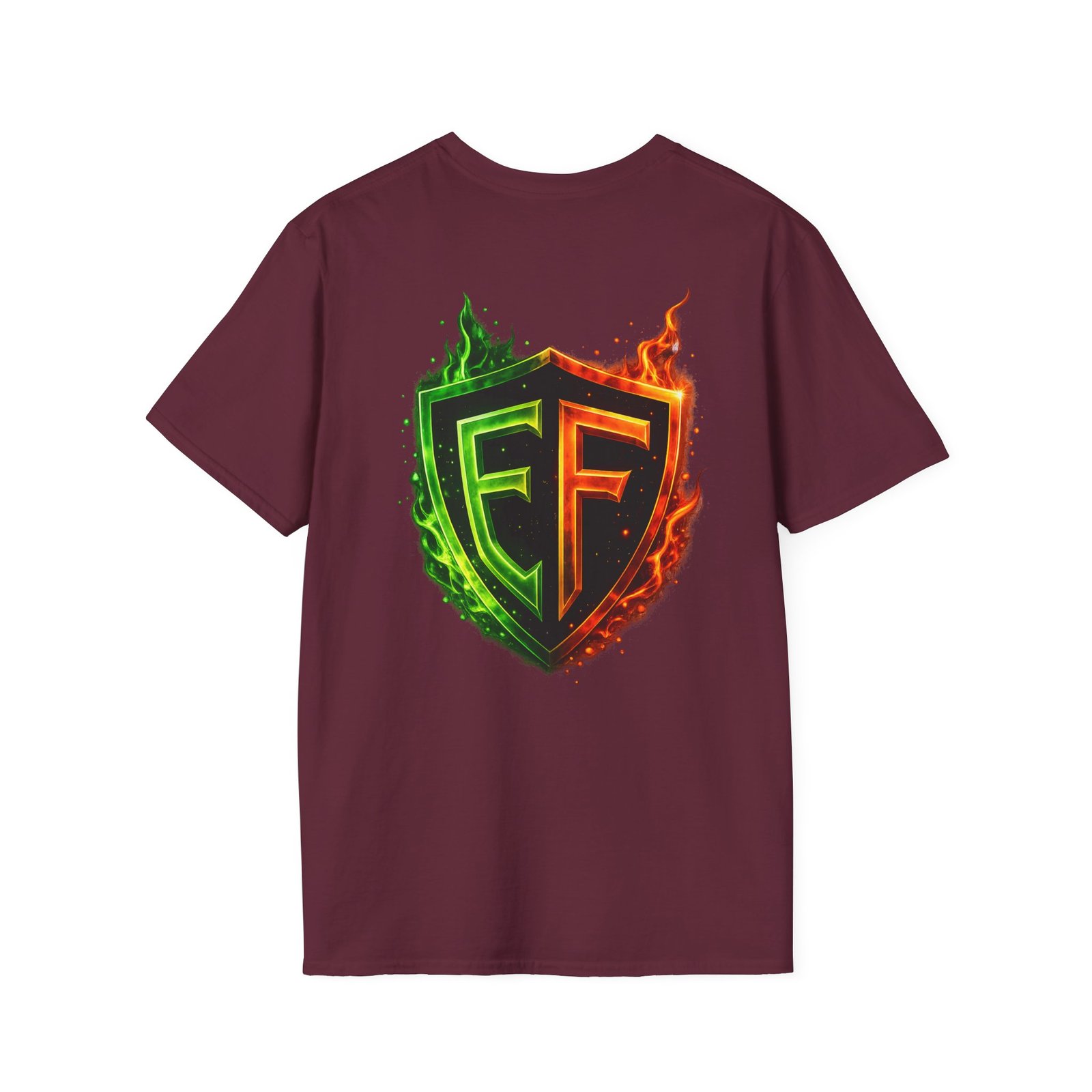 echoflame shield logo t‑shirt — flaming green & orange ef crest echoflame shield logo t‑shirt — flaming green & orange ef crest