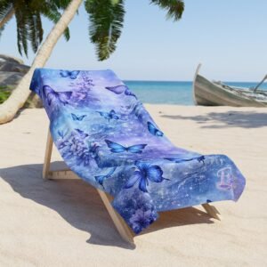 echoflame butterfly dream beach towel — purple blue floral butterfly sun & pool towel