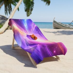 echoflame galaxy wave beach towel — vibrant purple cosmic surf design
