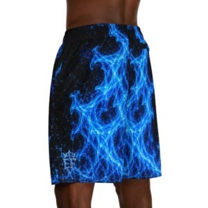 "echoflame blue flame athletic shorts — men's jogger shorts with electric fire aop