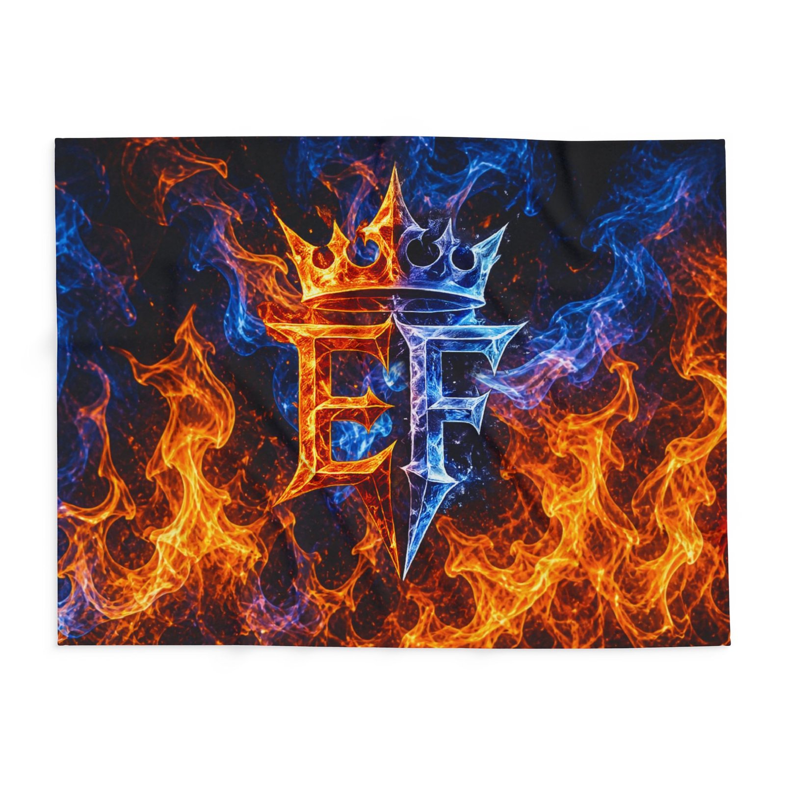 echoflame fire & ice crown fleece blanket — arctic fleece with 'ef' flame design echoflame fire & ice crown fleece blanket — arctic fleece with 'ef' flame design