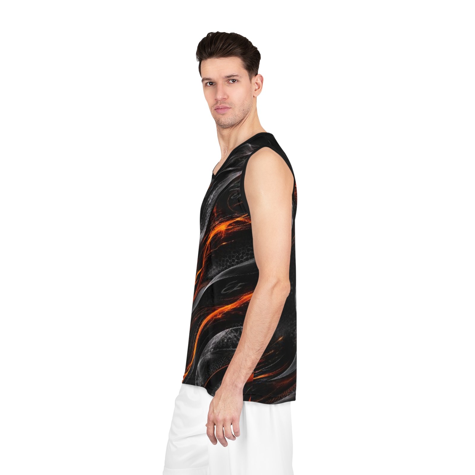 echoflame flame wave basketball jersey — black & orange all over print echoflame flame wave basketball jersey — black & orange all over print