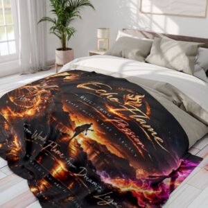 echoflame arctic fleece blanket — music band logo & fire artwork throw