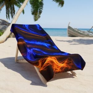 echoflame beach towel blue & orange fire wave design